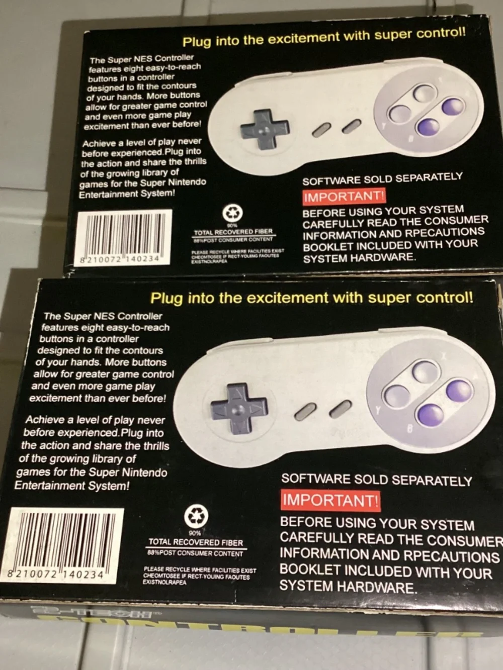 1 2-TECH SUPER NINTENDO SNES CONTROLLER IN BOX Never Used